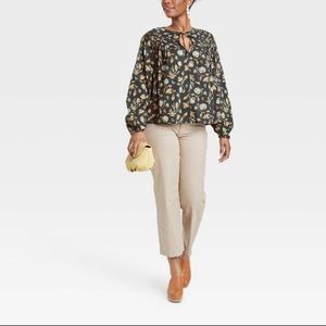 Universal Thread™ Women's Balloon Long Sleeve Tie-Front Blouse - Black Floral